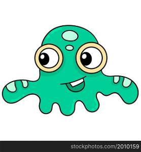 green jellyfish shaped alien smiling friendly