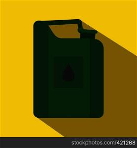 Green jerrycan oil flat icon on a yellow background. Green jerrycan oil flat icon