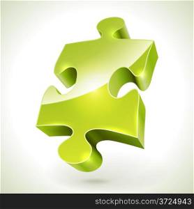 Green jigsaw puzzle item vector icon isolated on white background.