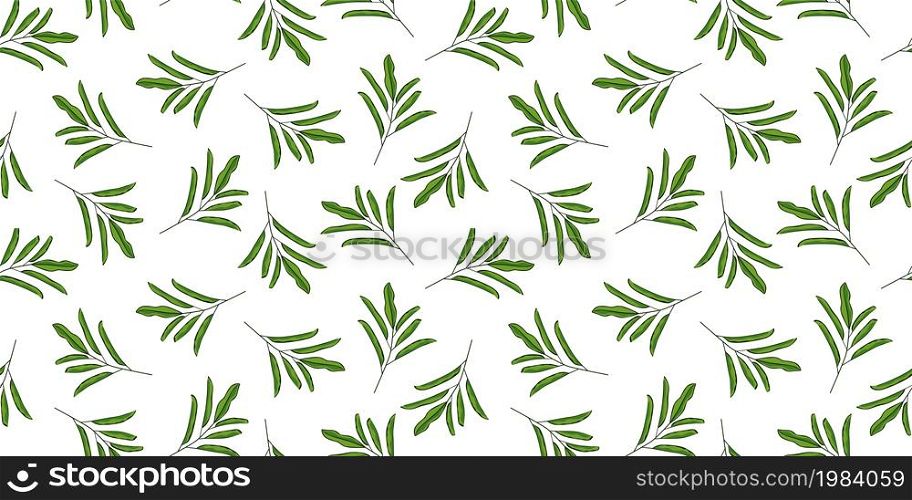 Green jungle leaves seamless pattern. Tropical wallpaper, organic branch seamless. Exotic hawaiian backdrop. Floral background. Botanical foliage plants. Design for fabric, textile print, wrapping. Green jungle leaves seamless pattern. Tropical wallpaper, organic branch seamless.