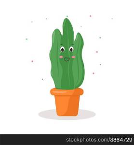 green kawaii cactus pot for decorative design. Vector drawing. Smile face.. kawaii cactus in a pot emotions cheerful