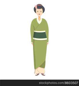 Green kimono geisha icon cartoon vector. Japan female. Sakura style. Green kimono geisha icon cartoon vector. Japan female