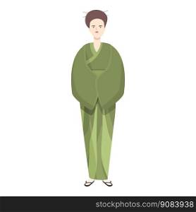 Green kimono icon cartoon vector. Woman asian. Fashion yukata. Green kimono icon cartoon vector. Woman asian