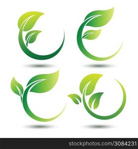 Green labels concept with leaves,vector illustration
