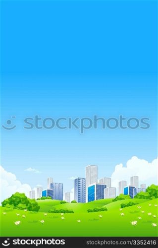 Green landscape with city