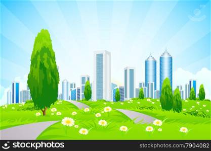 Green Landscape with City
