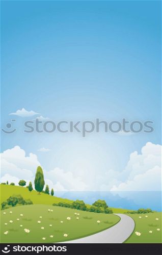 Green Landscape with Flowers