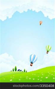 Green Landscape with Hot Air Balloons