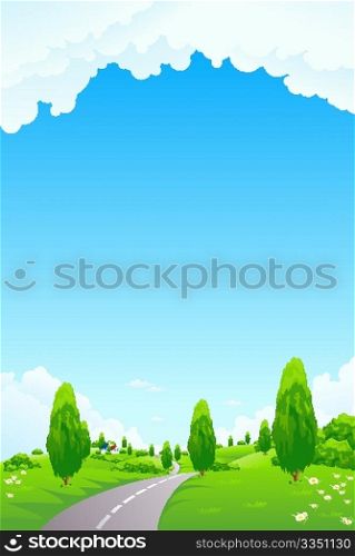 Green Landscape with trees and road