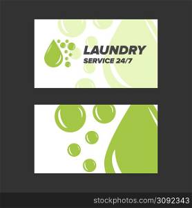Green Laundry Service Business card two sides template. Green Laundry Service Business card