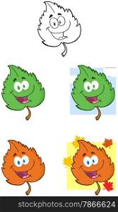 Green Leaf Cartoon Mascot Characters- Collection