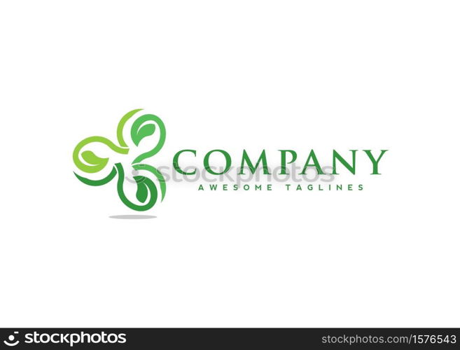 Green leaf circle logo design template. Nature herbal organic leaf