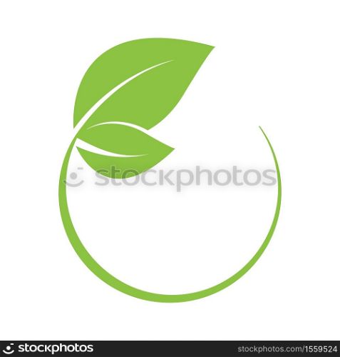 Green leaf circle logo design template. Nature herbal organic leaf. Vector illusrtation.. Green leaf circle logo design template. Nature herbal organic leaf.