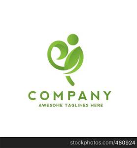 green leaf ecology and abstract people fitness health vector logo
