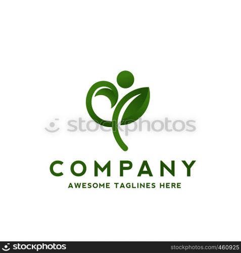 green leaf ecology and abstract people fitness health vector logo