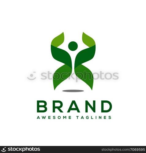 green leaf ecology and fitness health vector, abstract people health logo and abstract organic leaf logo,