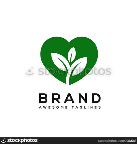 green leaf ecology nature element vector shape of heart logo