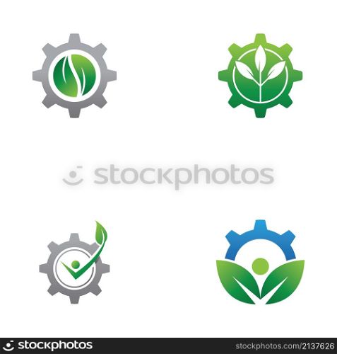Green leaf Gear Icon Logo Design Element
