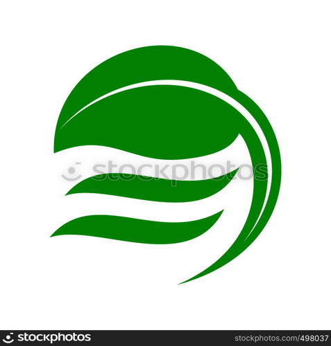 Green leaf icon in simple style on a white background. Green leaf icon, simple style