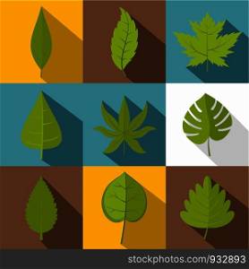Green leaf icon set. Flat style set of 9 green leaf vector icons for web design. Green leaf icon set, flat style