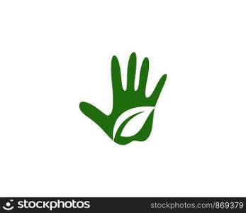 green leaf in hand ecology nature element vector icon