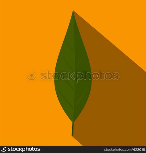 Green leaf of willow icon. Flat illustration of green leaf of willow vector icon for web isolated on yellow background. Green leaf of willow icon, flat style