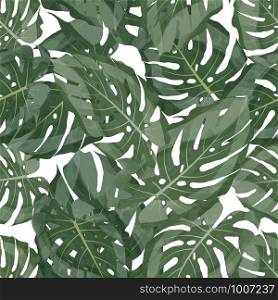 Green Leaf Pattern. Seamless Floral Background. Tropic Texture Fabric. Summer Fashion Painting Decoration Exotic Monstera Wallpaper Material. Modern Brazil Nature Art. Vibrant Hawaii Botanical Textile. Green Leaf Pattern. Seamless Floral Background.