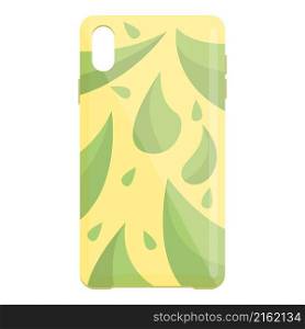Green leaf smartphone case icon cartoon vector. Phone cover. Cell mobile. Green leaf smartphone case icon cartoon vector. Phone cover