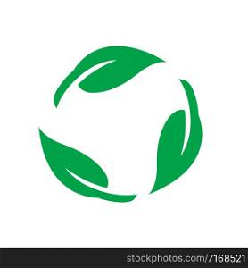 Green leaf vector icon. Isolated recycling symbol. Eco recycle sign. Biodegradable recyclable package icon. EPS 10