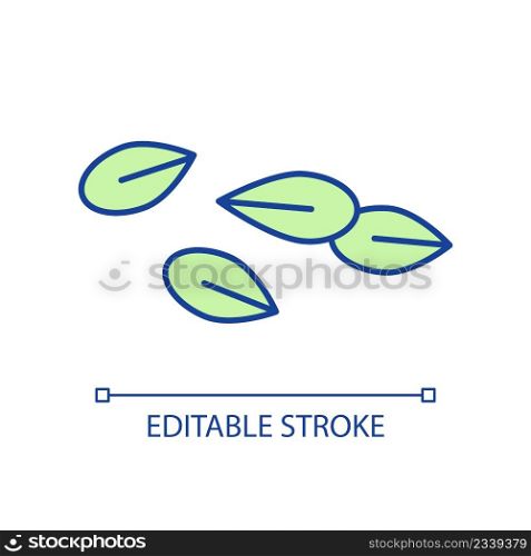 Green leafy vegetables RGB color icon. Edible plant leaves. Healthy nutrition. Vitamins and minerals in food. Isolated vector illustration. Simple filled line drawing. Editable stroke. Arial font used. Green leafy vegetables RGB color icon