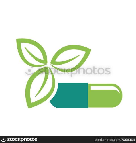 Green leaves and pill as natural medicine therapy health concept vector illustration