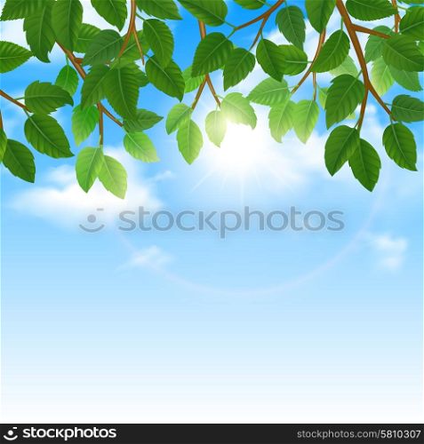 Green leaves and sky background border. Eco world of nature friendly lifestyle green leaves and sky background border poster print abstract vector illustration
