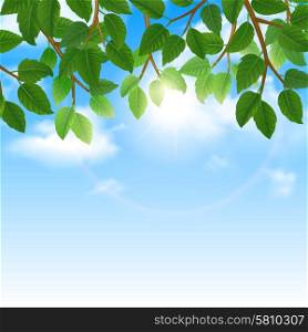 Green leaves and sky background border. Eco world of nature friendly lifestyle green leaves and sky background border poster print abstract vector illustration