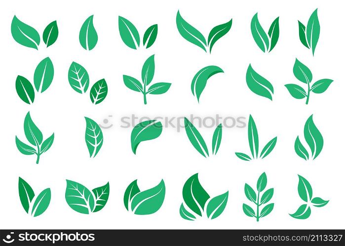 Green leaves. Cartoon tree mint and tea leaves for minimalistic logo, organic and bio symbol. Vector foliage silhouette element landscaping refreshing green. Green leaves. Cartoon tree mint and tea leaves for minimalistic logo, organic and bio symbol. Vector foliage silhouette element