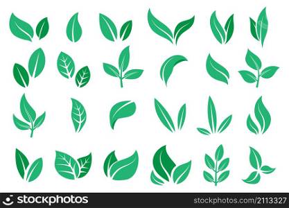 Green leaves. Cartoon tree mint and tea leaves for minimalistic logo, organic and bio symbol. Vector foliage silhouette element landscaping refreshing green. Green leaves. Cartoon tree mint and tea leaves for minimalistic logo, organic and bio symbol. Vector foliage silhouette element