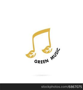 Green leaves icon with Musical note vector logo design template.Green Music Template Design.Natural Sound concept.Design for greeting Card,Poster,Flyer,Cover,Brochure,Abstract background.Vector illustration