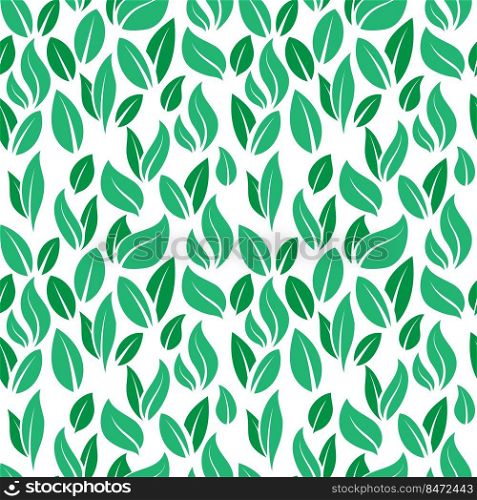 Green leaves pattern. Seamless print with flying cartoon peppermint and tea leaves, floral minimal nature background. Vector organic texture refreshing natural leaves. Green leaves pattern. Seamless print with flying cartoon peppermint and tea leaves, floral minimal nature background. Vector organic texture