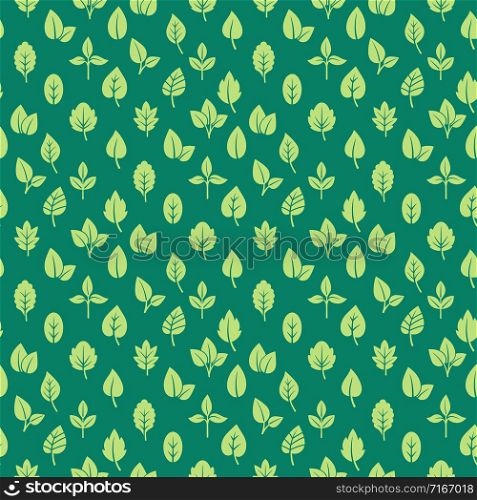 Green leaves seamless pattern vector design on dark green backdrop. Green leaves seamless pattern