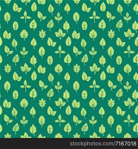 Green leaves seamless pattern vector design on dark green backdrop. Green leaves seamless pattern
