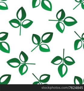 Green leaves seamless pattern with bicolor green and white organic leaves scattered randomly on white in square format. Green leaves seamless pattern