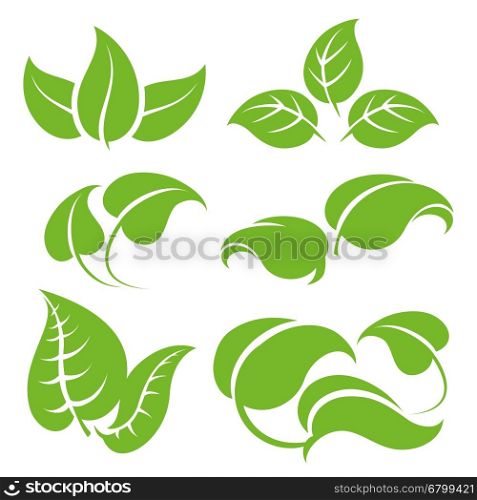 Green leaves set. Green leaves vector set isolated on white background