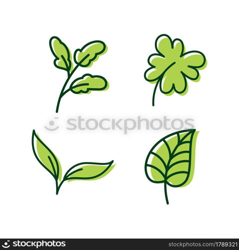 Green leaves set logo template design