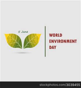 Green Leaves sign. World Environment day concept vector logo des. Green Leaves sign. World Environment day concept vector logo design template.June 5st World Environment day concept.World Environment day Awareness Idea Campaign.Vector illustration.