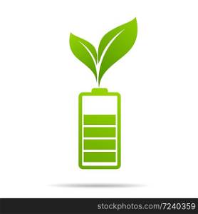 Green leaves sprouting on battery. Energy based on ecology sveing concept
