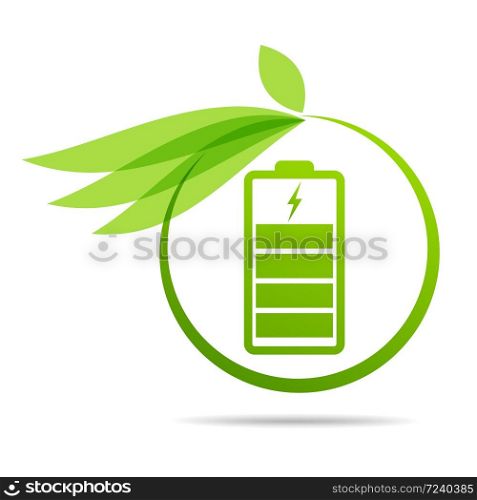 Green leaves sprouting on battery. Energy based on ecology sveing concept