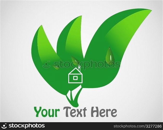 Green leaves with white house and a place for text.