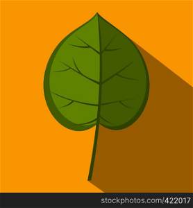 Green linden leaf icon. Flat illustration of green linden leaf vector icon for web isolated on yellow background. Green linden leaf icon, flat style