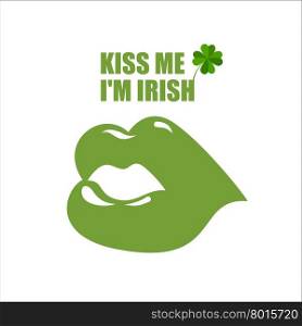Green lips. Green kiss and clover, Shamrock. Kiss me I&rsquo;m Irish. Merry logo for Saint Patrick&rsquo;s holiday in Ireland&#xA;