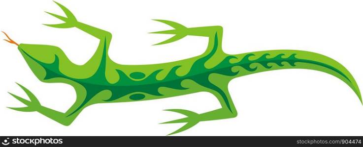 Green lizard icon with tribal shapes on body isolated on white background.