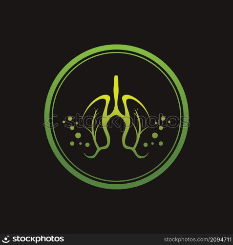 Green Lungs vector logo template in black background